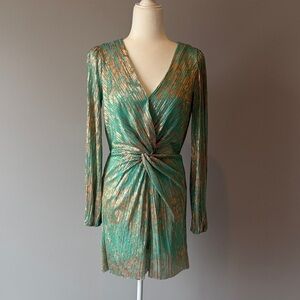 Vici Metallic Mint and Gold Long Sleeve Dress